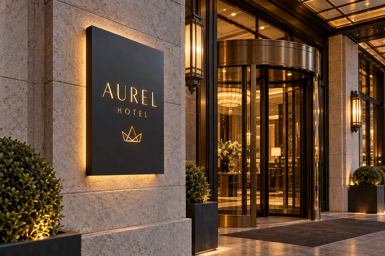AUREL HOTEL antrasit metal isim ve logo levhası