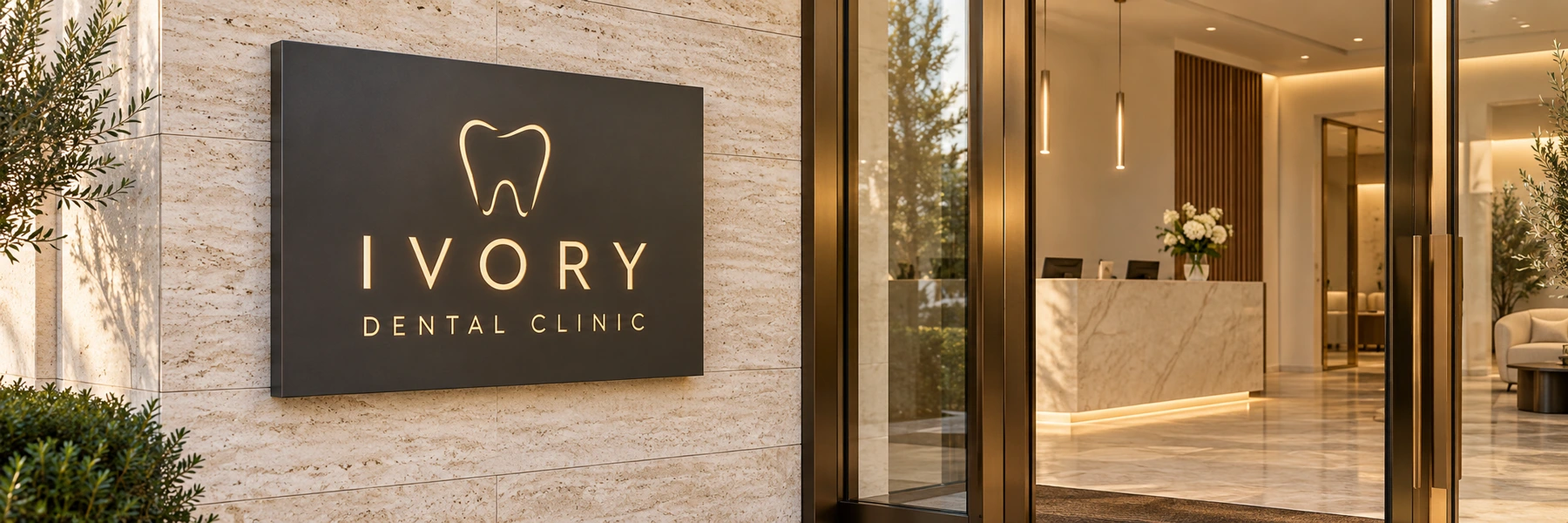 IVORY DENTAL CLINIC antrasit metal isim ve logo levhası