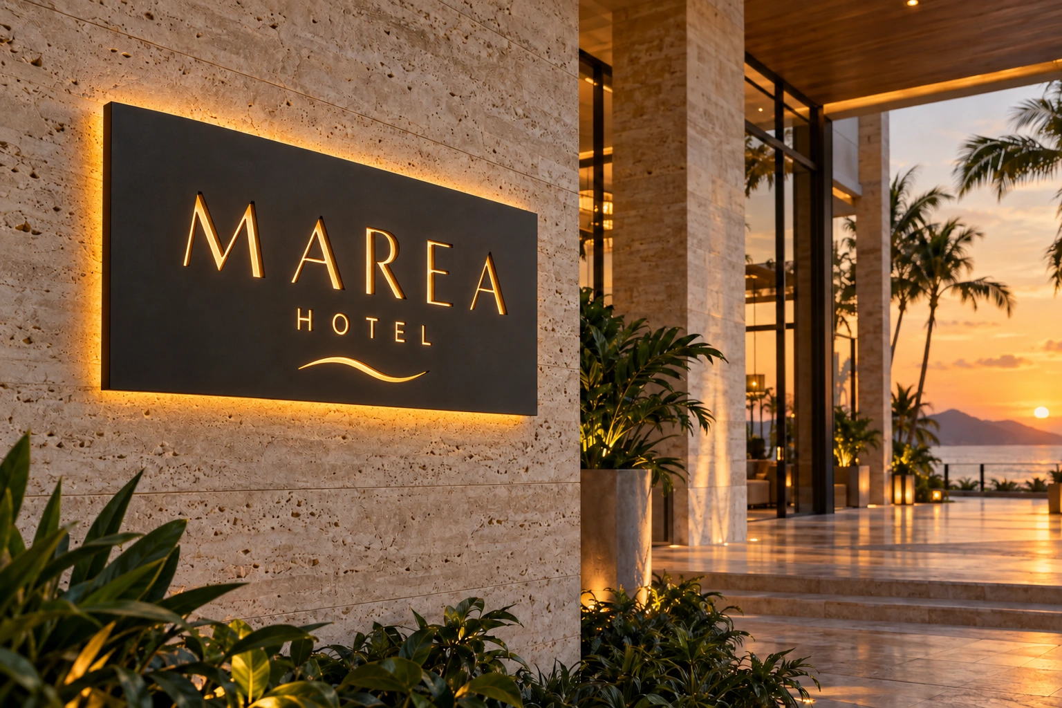 MAREA HOTEL antrasit metal isim ve logo levhası