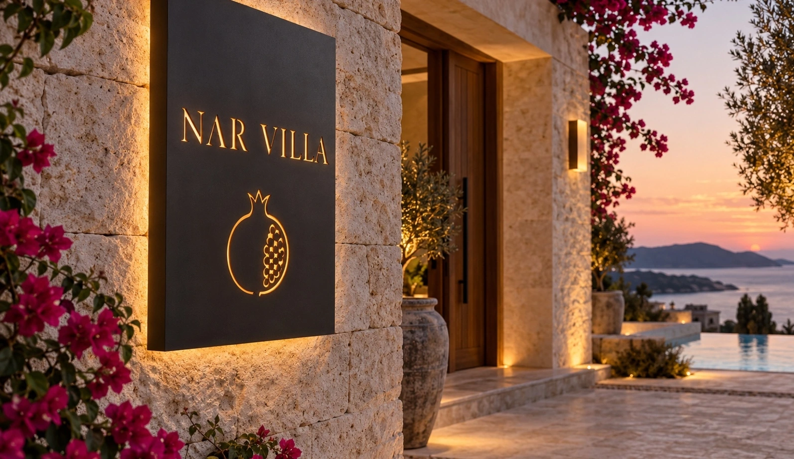 NAR VILLA antrasit metal isim ve logo levhası