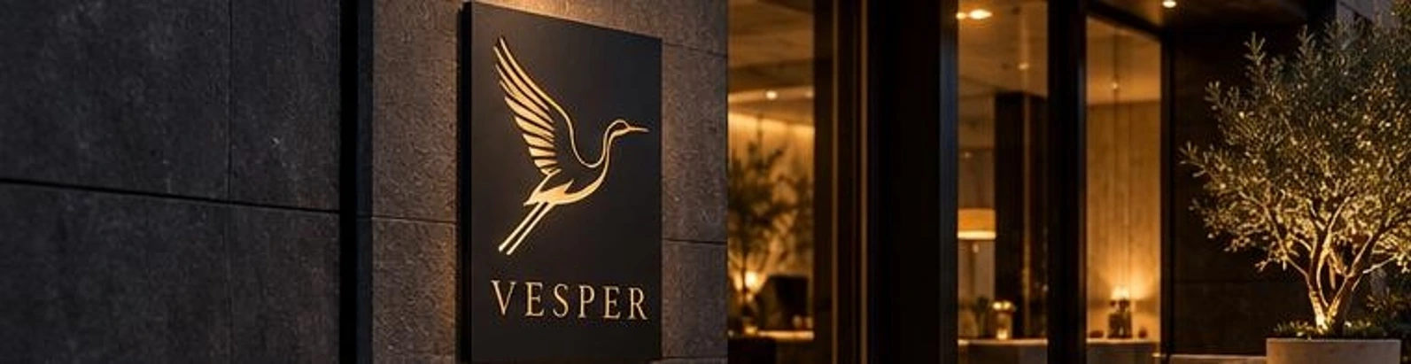 VESPER antrasit metal isim ve logo levhası